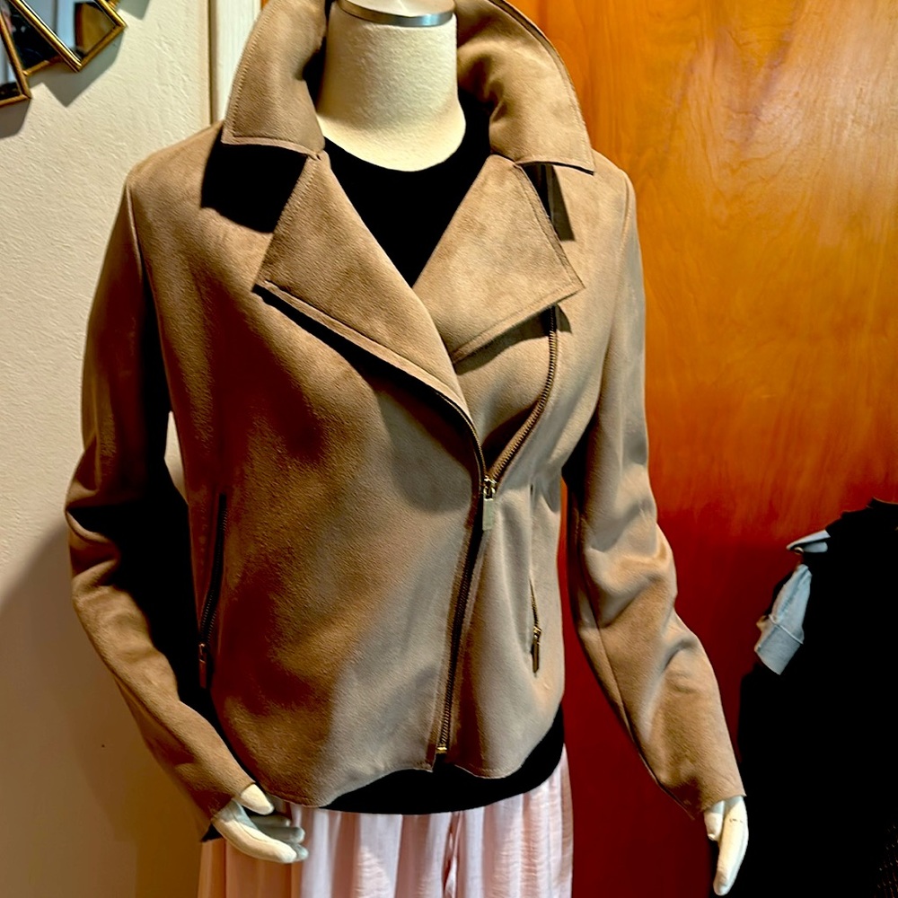 Ann Taylor dark beige moto jacket like new brass hardware.